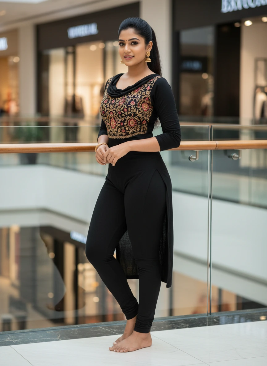 Woman in Black Kurti and Leggings