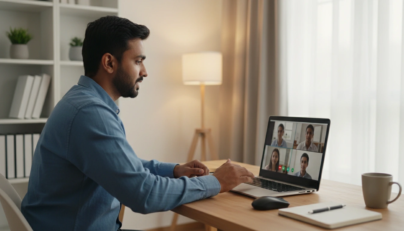Indian man attending video call on lapto... 1