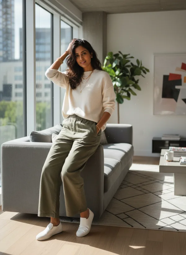 Indian woman modeling casual indoor fash... 1