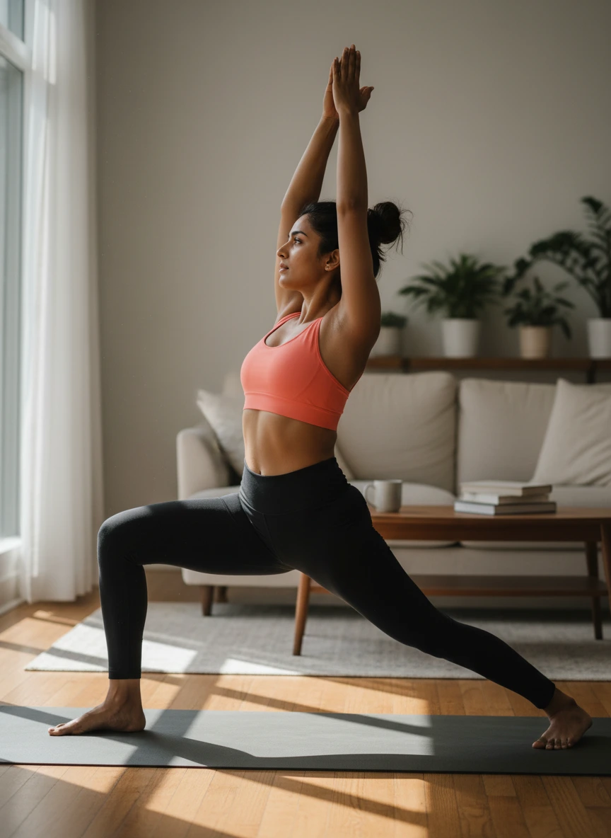 Indian woman stretching after workout at... 1