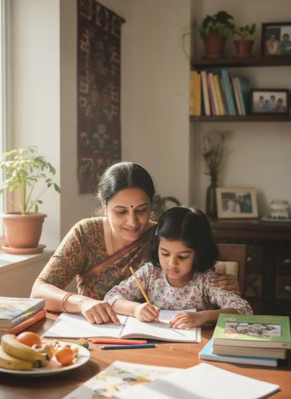 Indian mother helping child with homewor... 1
