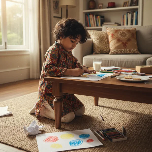 Indian child drawing on table at home 1