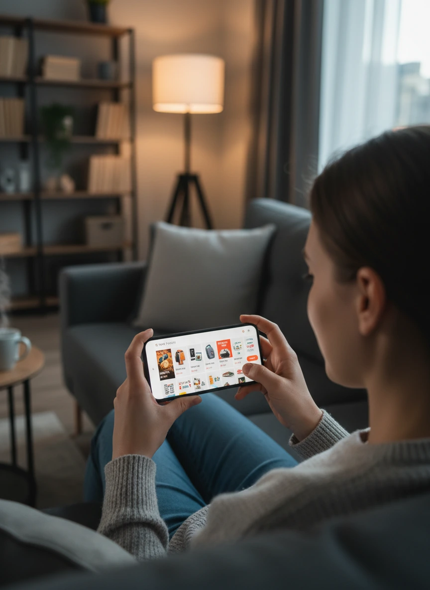 Person browsing products on smartphone 1