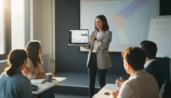 Startup founder presenting software dash... 1