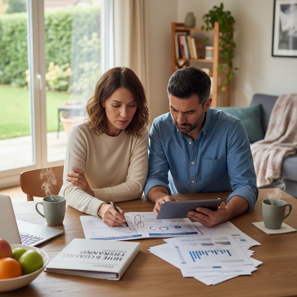 Couple discussing insurance plan at home... 1