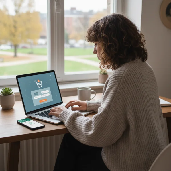 Woman making online payment on laptop 1