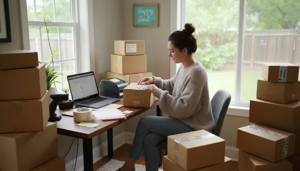 Small business shipping orders at desk 1