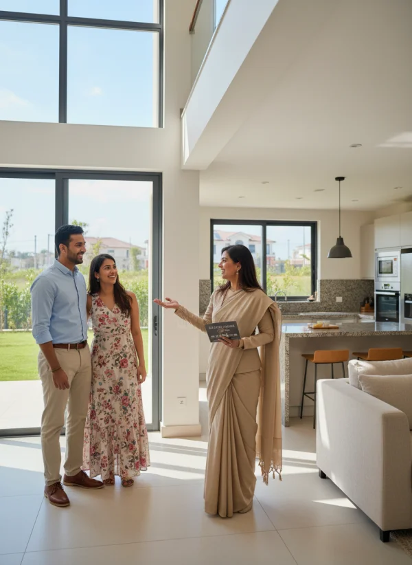 Indian real estate agent showing house t... 1