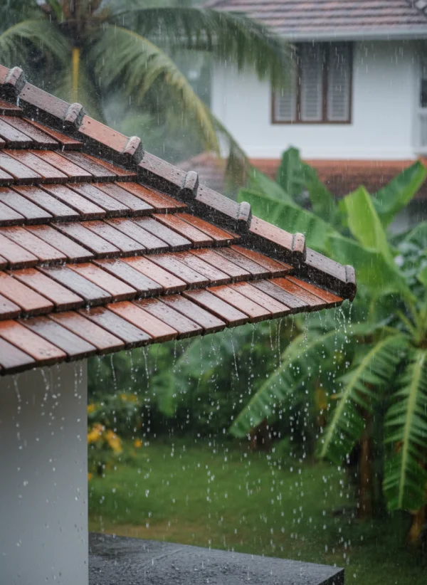 Kerala rain falling on tiled roof 1