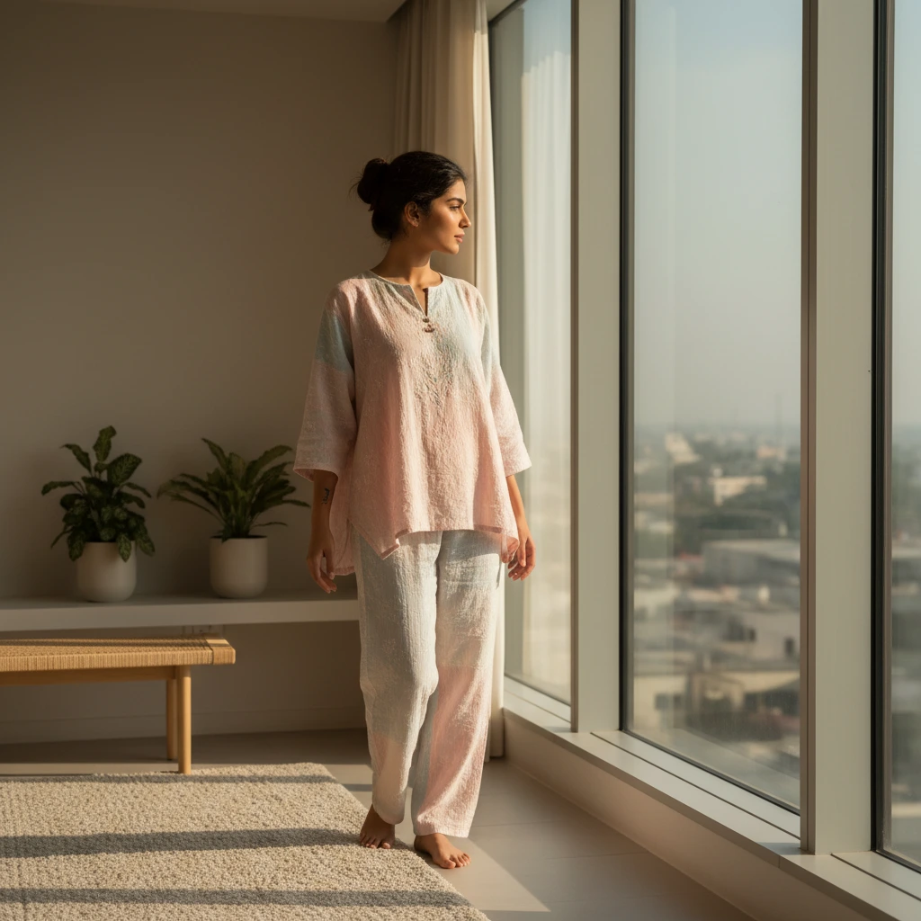 A young Indian woman standing near a lar... 1