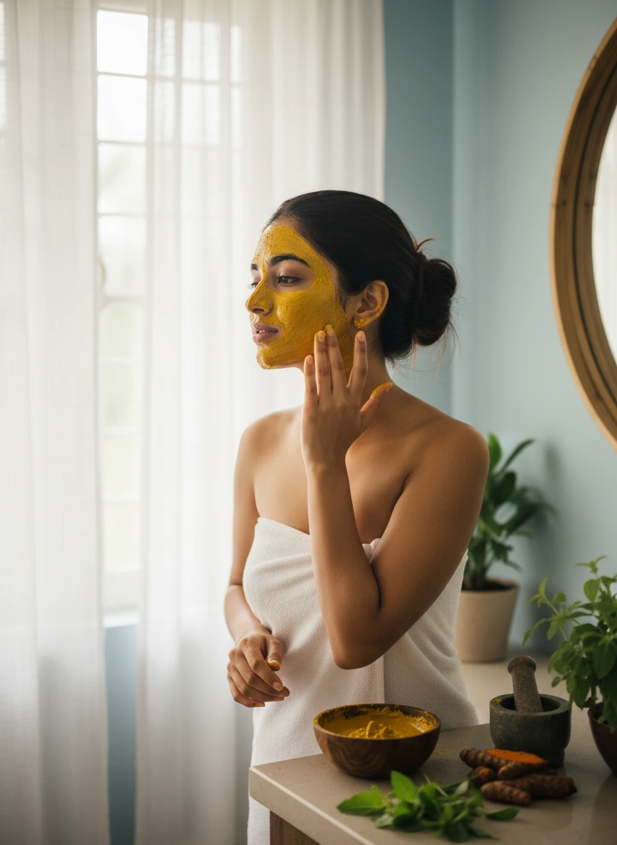 Indian kerala woman applying natural tur... 1