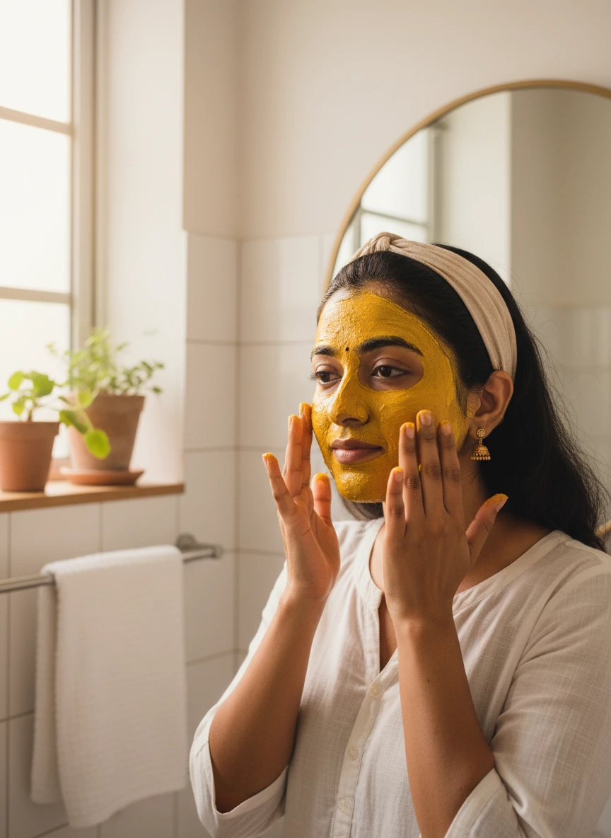 Indian kerala woman applying natural tur... 1