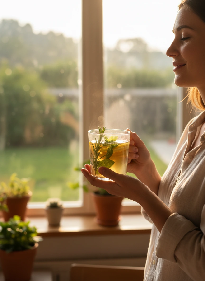A healthy person holding a cup of herbal... 1