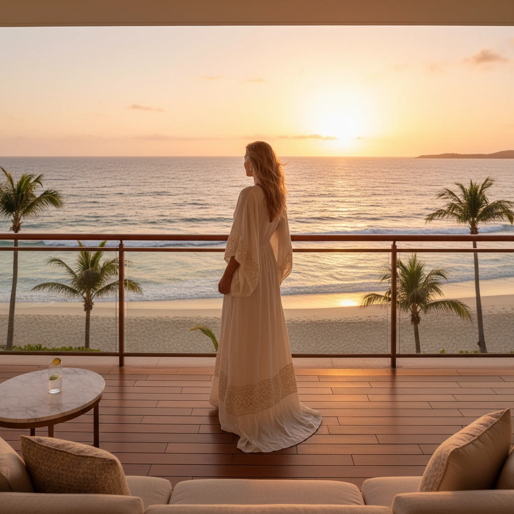 woman wearing flowing neutral-toned maxi... 1