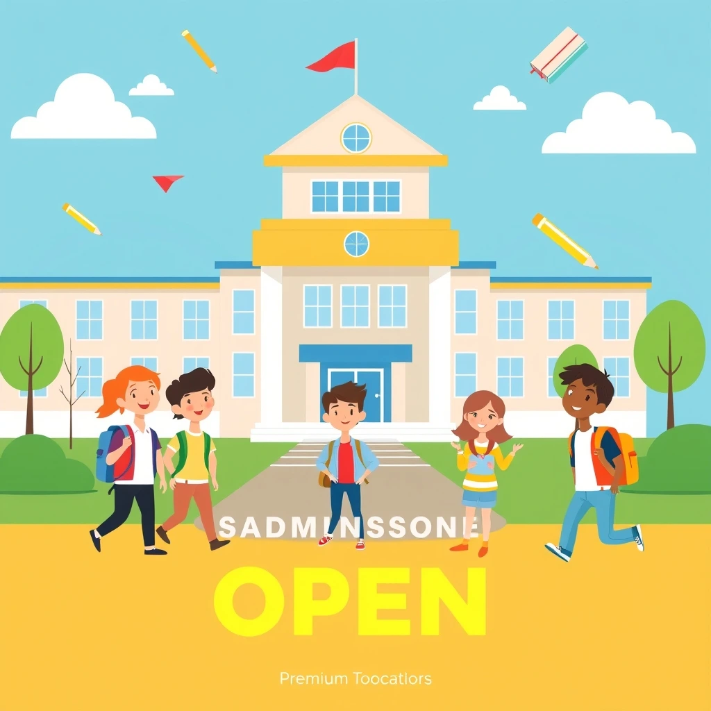 Modern school admission open poster design, colorful flat vector illustration, h