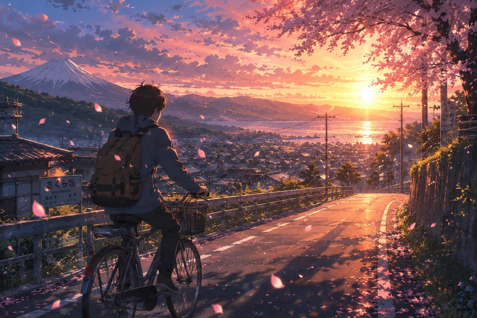 Anime Boy Cycling Through Japanese Countryside Sunset | Scenic Anime Wallpaper 4K