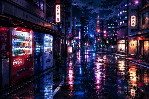 Peaceful Tokyo Night Street After Rain | Neon Anime Wallpaper 4K