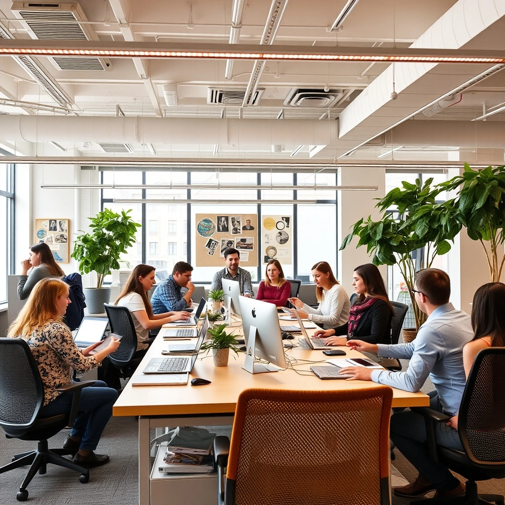 Diverse teams collaborating in open offices