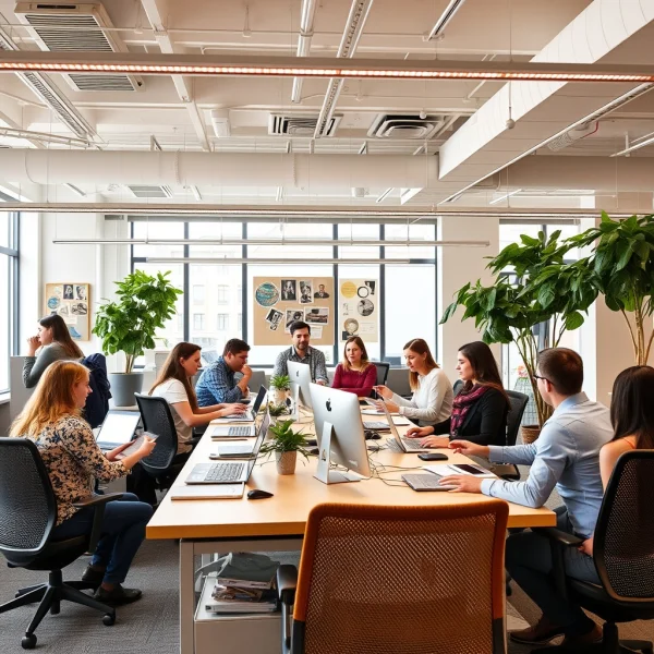 Diverse teams collaborating in open offices