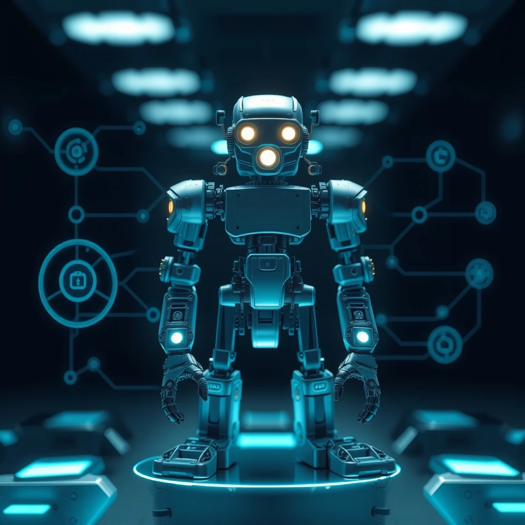 AI/automation concepts (abstract, not literal robots)