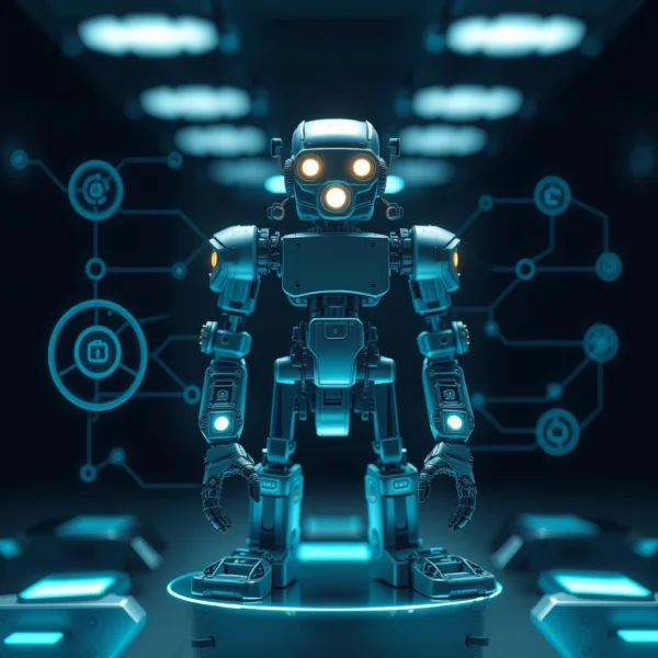 AI/automation concepts (abstract, not literal robots)