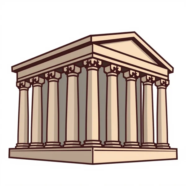 Icon of a bank building with columns, flat minimal vector