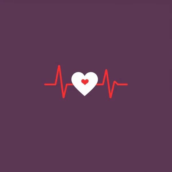 Flat icon of a heartbeat/pulse line with heart symbol, red and white tone