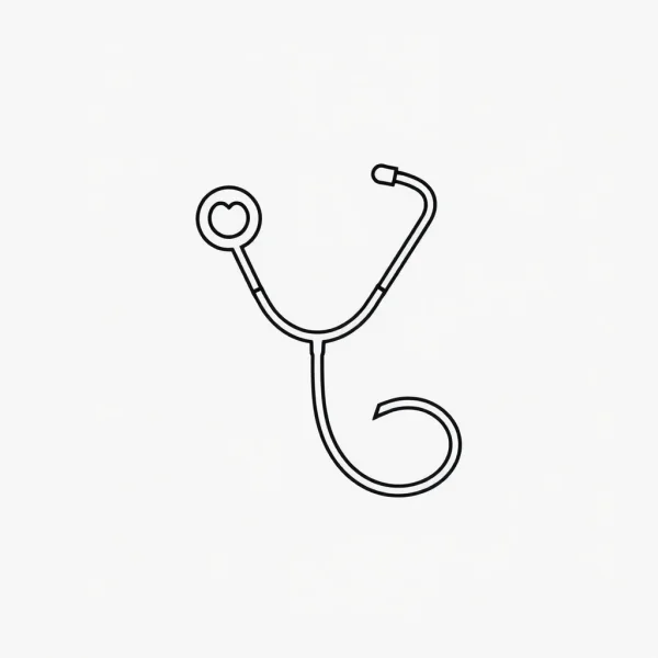 Simple icon of a stethoscope, minimal line-art, transparent background