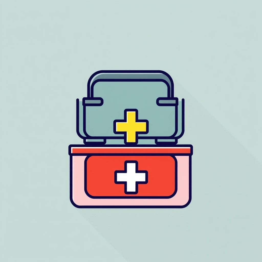 Vector icon of a first aid kit box, flat minimal design
