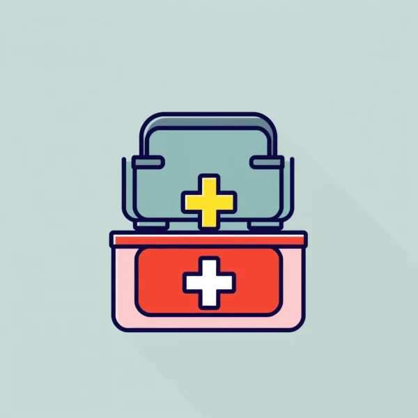 Vector icon of a first aid kit box, flat minimal design