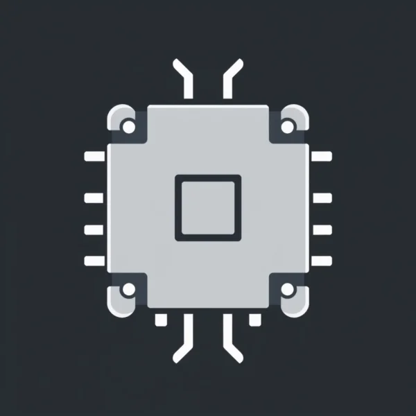 Simple icon of a computer chip/processor, clean line-art design