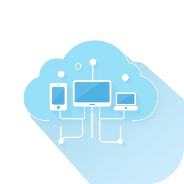 Vector icon of a cloud with connected devices, flat modern style