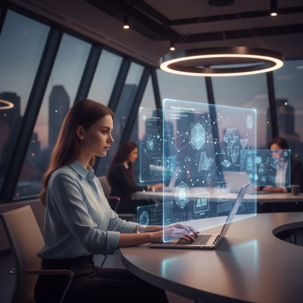 Professional working on laptop with futu... 1