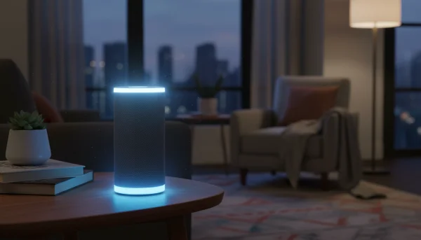 Digital assistant smart speaker glowing... 1
